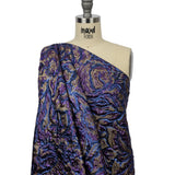 Metallic Royal Blue, Aubergine and Dark Gold Smoky Swirls Luxury Brocade