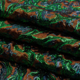 Metallic Green, Navy and Pumpkin Smoky Swirls Luxury Brocade