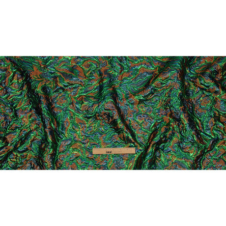 Metallic Green, Navy and Pumpkin Smoky Swirls Luxury Brocade