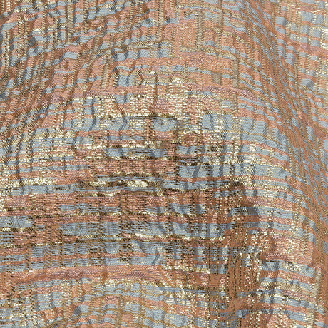 Metallic Gold, Pink and Pale Blue Crosshatched Lines Luxury Brocade