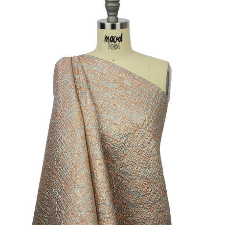 Metallic Gold, Pink and Pale Blue Crosshatched Lines Luxury Brocade