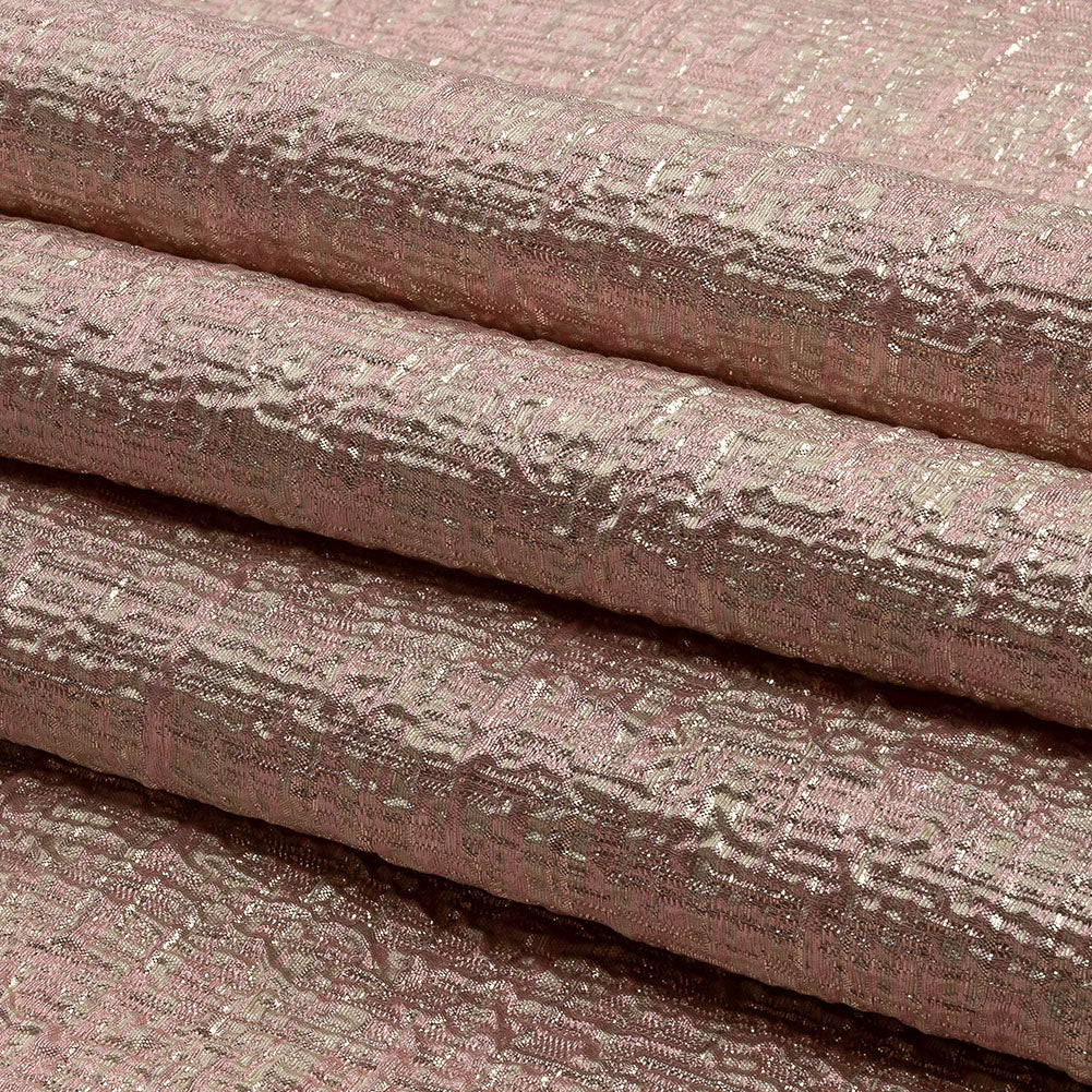 Metallic Rose Gold, Pink and Champagne Crosshatched Lines Luxury Brocade