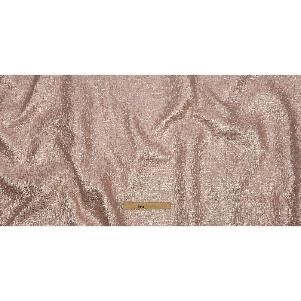 Metallic Rose Gold, Pink and Champagne Crosshatched Lines Luxury Brocade