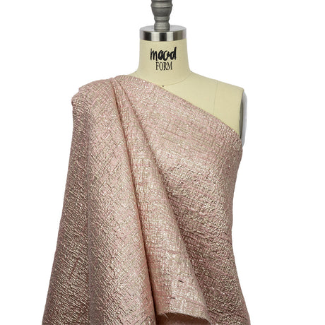 Metallic Rose Gold, Pink and Champagne Crosshatched Lines Luxury Brocade