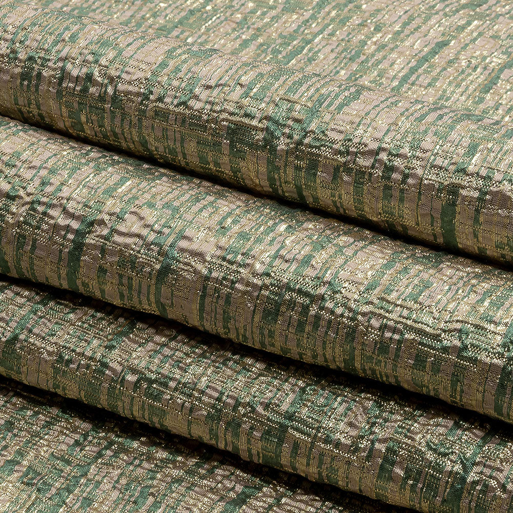 Metallic Gold, Seaglass and Pale Pink Crosshatched Lines Luxury Brocade