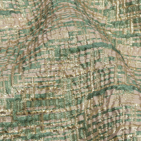 Metallic Gold, Seaglass and Pale Pink Crosshatched Lines Luxury Brocade
