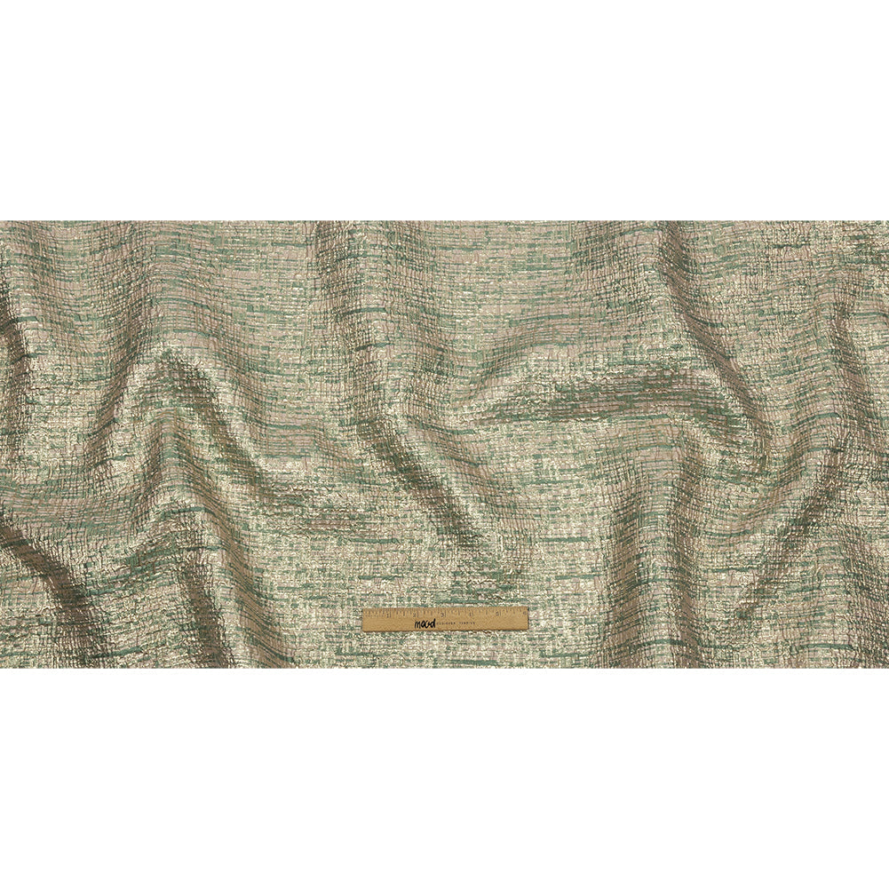 Metallic Gold, Seaglass and Pale Pink Crosshatched Lines Luxury Brocade