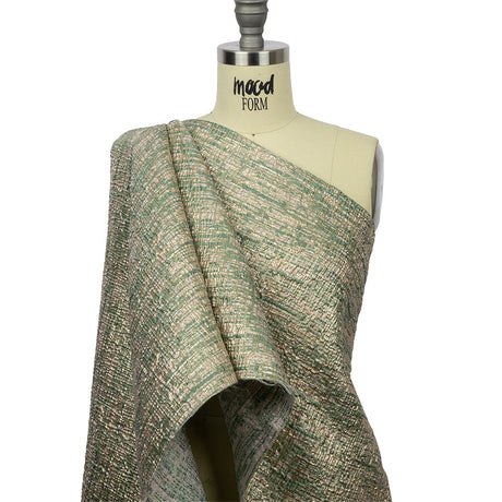 Metallic Gold, Seaglass and Pale Pink Crosshatched Lines Luxury Brocade