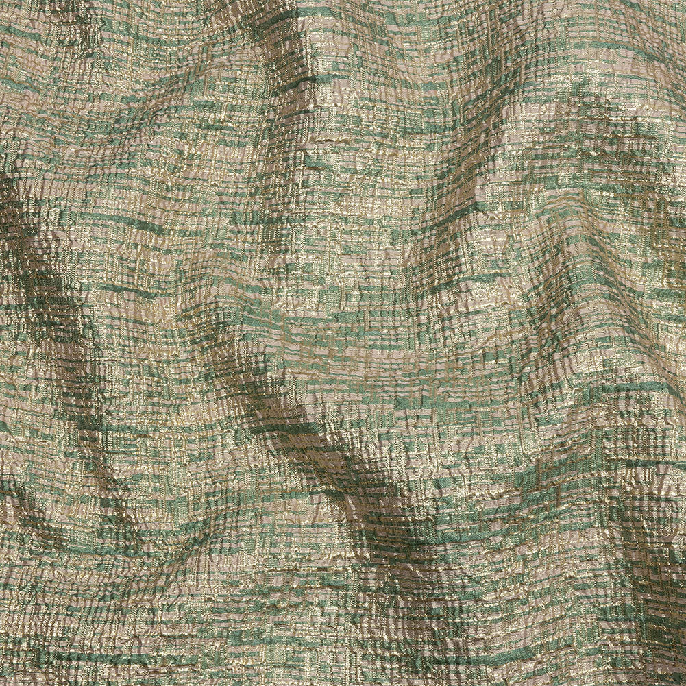 Metallic Gold, Seaglass and Pale Pink Crosshatched Lines Luxury Brocade