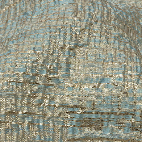 Metallic Gold, Pale Blue and Beige Crosshatched Lines Luxury Brocade