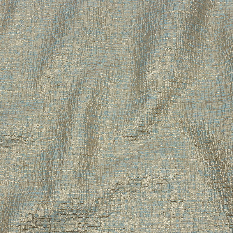 Metallic Gold, Pale Blue and Beige Crosshatched Lines Luxury Brocade