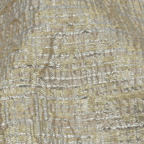 Metallic Silver, Harvest Gold and Beige Crosshatched Lines Luxury Brocade