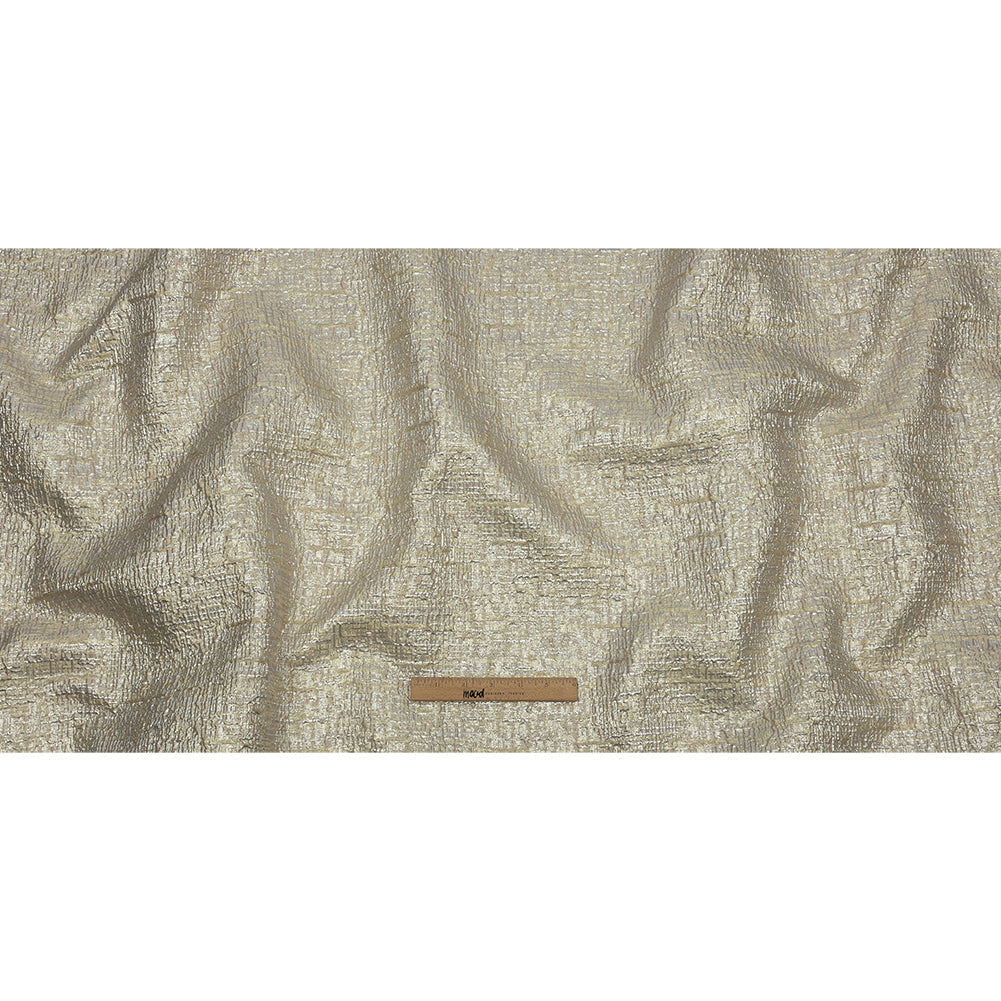 Metallic Silver, Harvest Gold and Beige Crosshatched Lines Luxury Brocade