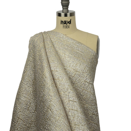 Metallic Silver, Harvest Gold and Beige Crosshatched Lines Luxury Brocade