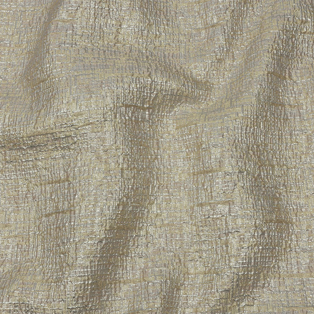 Metallic Silver, Harvest Gold and Beige Crosshatched Lines Luxury Brocade