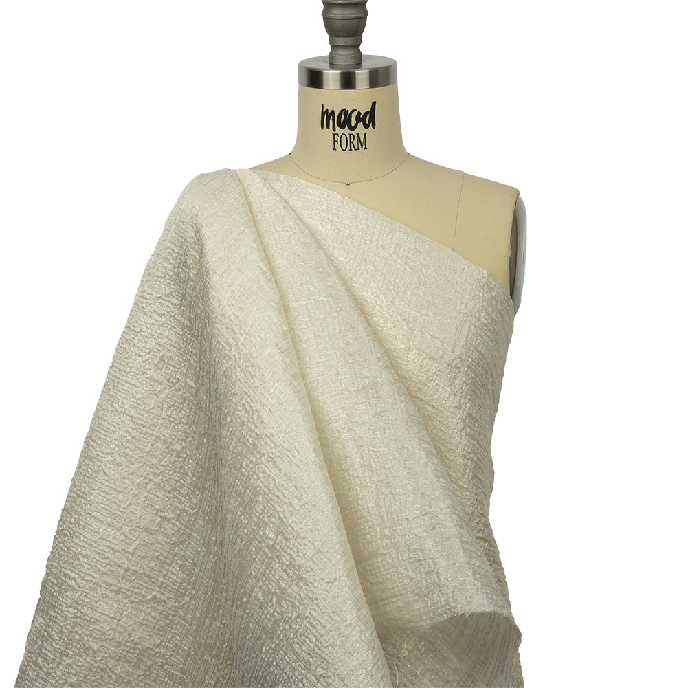 Metallic Ivory Crosshatched Lines Luxury Brocade