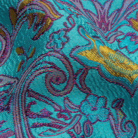 Turquoise, Magenta and Golden Yellow Floral Damask Metallic Luxury Brocade