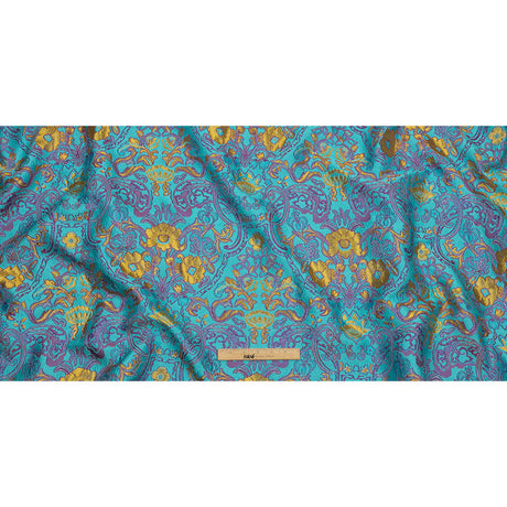 Turquoise, Magenta and Golden Yellow Floral Damask Metallic Luxury Brocade