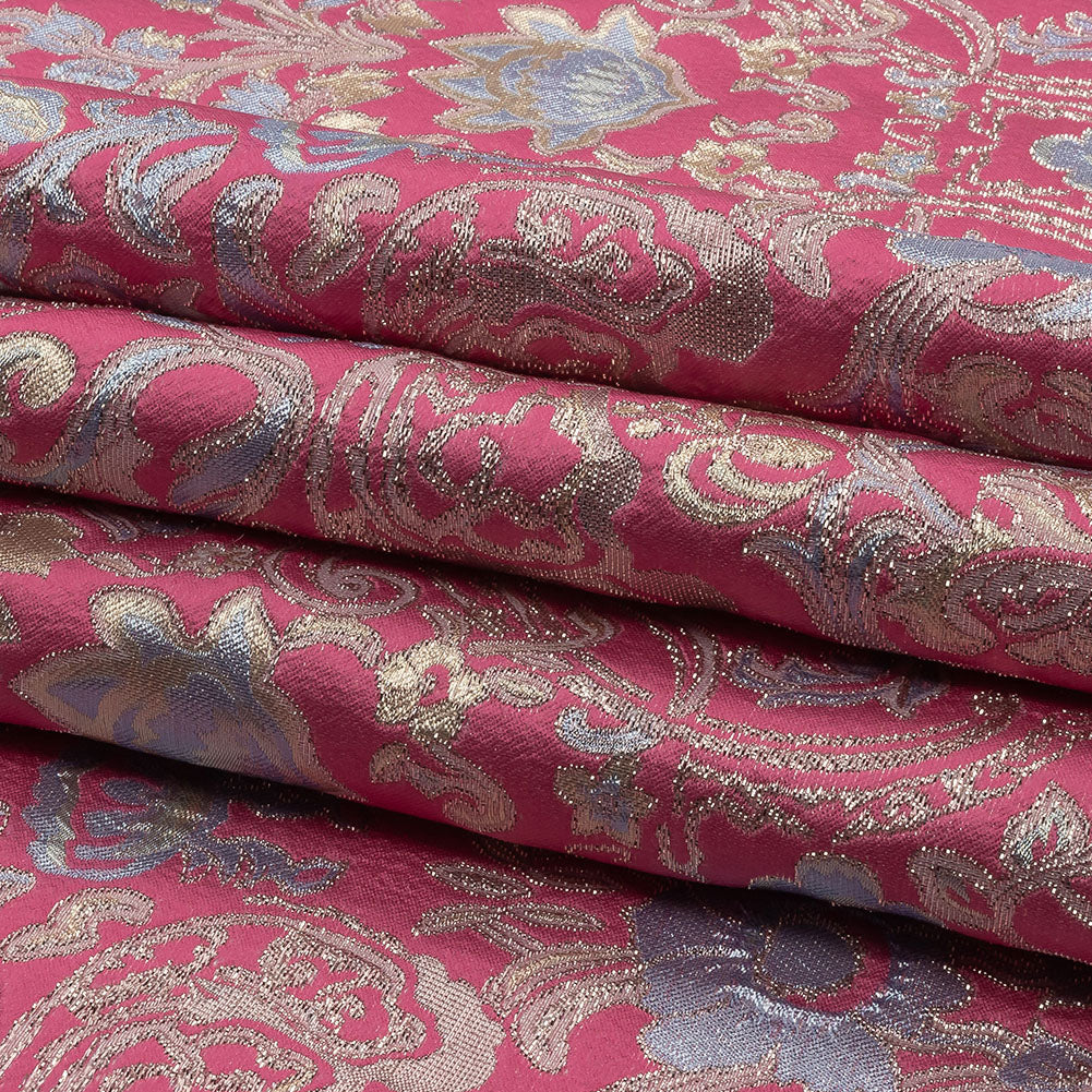 Pink, Pale Blue and Silver Floral Damask Metallic Luxury Brocade
