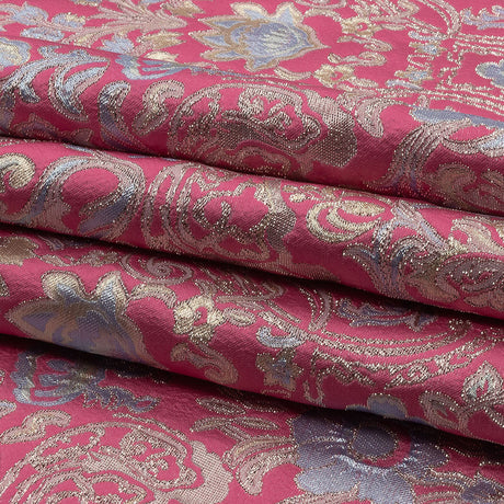 Pink, Pale Blue and Silver Floral Damask Metallic Luxury Brocade