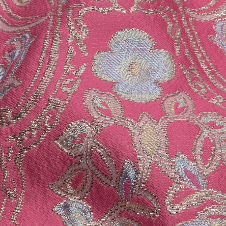 Pink, Pale Blue and Silver Floral Damask Metallic Luxury Brocade