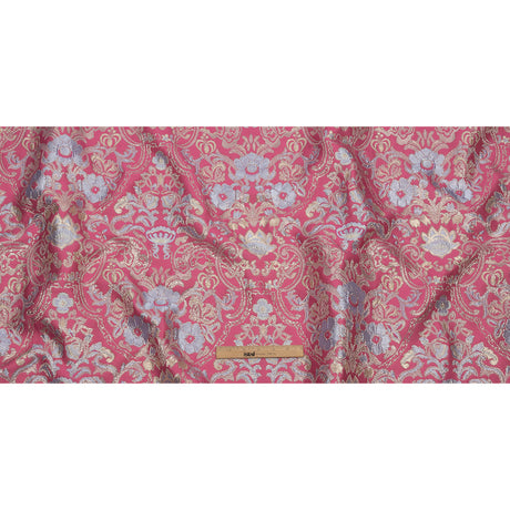 Pink, Pale Blue and Silver Floral Damask Metallic Luxury Brocade