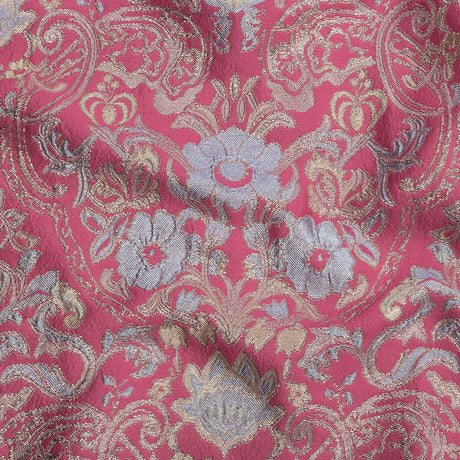 Pink, Pale Blue and Silver Floral Damask Metallic Luxury Brocade