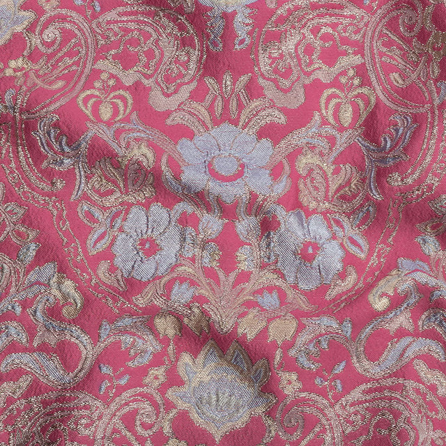 Pink, Pale Blue and Silver Floral Damask Metallic Luxury Brocade