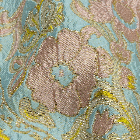 Baby Blue, Light Pink and Yellow Floral Damask Metallic Luxury Brocade