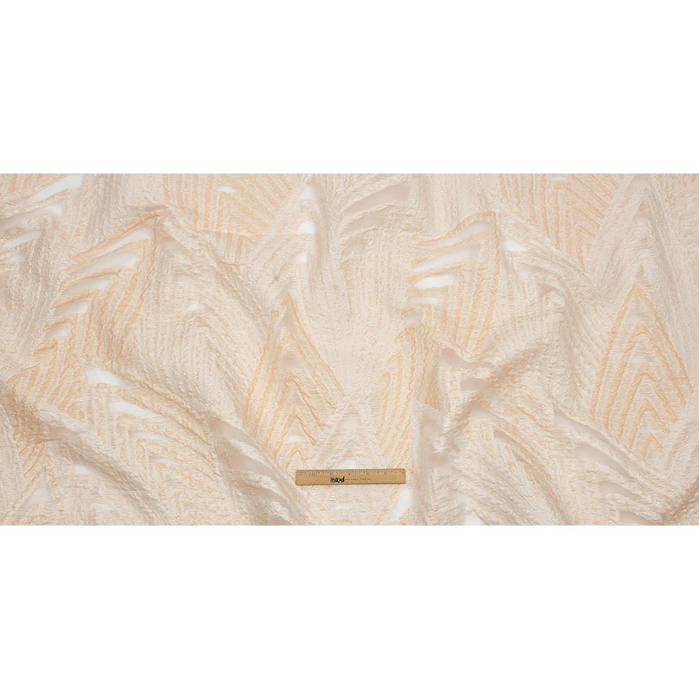 Metallic White and Peach Overlapped Nested Triangles Luxury Burnout Brocade