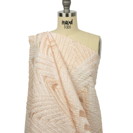 Metallic White and Peach Overlapped Nested Triangles Luxury Burnout Brocade