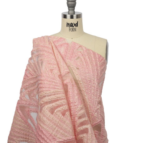 Metallic Pink and Peach Overlapped Nested Triangles Luxury Burnout Brocade