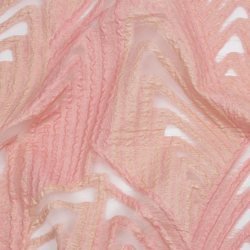 Metallic Pink and Peach Overlapped Nested Triangles Luxury Burnout Brocade