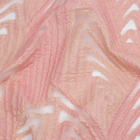 Metallic Pink and Peach Overlapped Nested Triangles Luxury Burnout Brocade