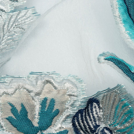 Metallic Silver, Blue and Beige Floral Luxury Burnout Brocade