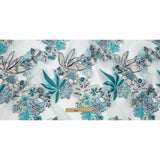 Metallic Silver, Blue and Beige Floral Luxury Burnout Brocade
