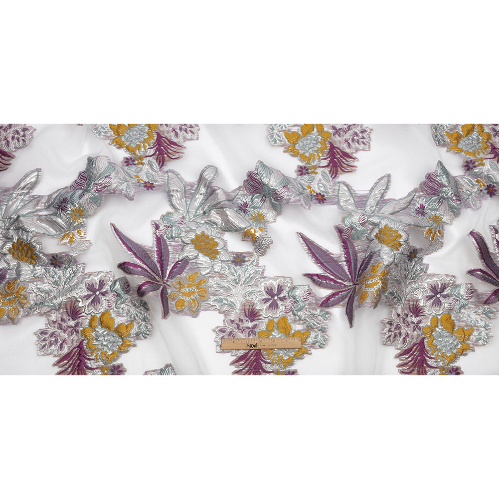 Metallic Plum, Gray Green and Goldenrod Floral Luxury Burnout Brocade