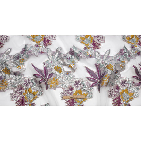 Metallic Plum, Gray Green and Goldenrod Floral Luxury Burnout Brocade