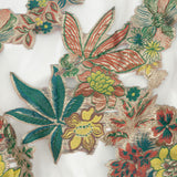 Metallic Forest, Coral and Lemon Floral Luxury Burnout Brocade