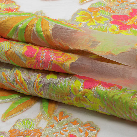 Metallic Neon Pink, Orange and Lime Floral Luxury Burnout Brocade