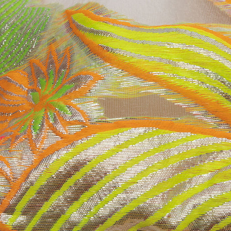 Metallic Neon Pink, Orange and Lime Floral Luxury Burnout Brocade
