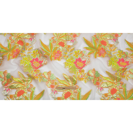 Metallic Neon Pink, Orange and Lime Floral Luxury Burnout Brocade