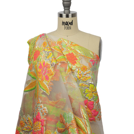 Metallic Neon Pink, Orange and Lime Floral Luxury Burnout Brocade