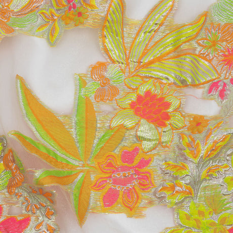 Metallic Neon Pink, Orange and Lime Floral Luxury Burnout Brocade