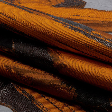 Metallic Black and Orange Painterly Geometrics Luxury Burnout Brocade