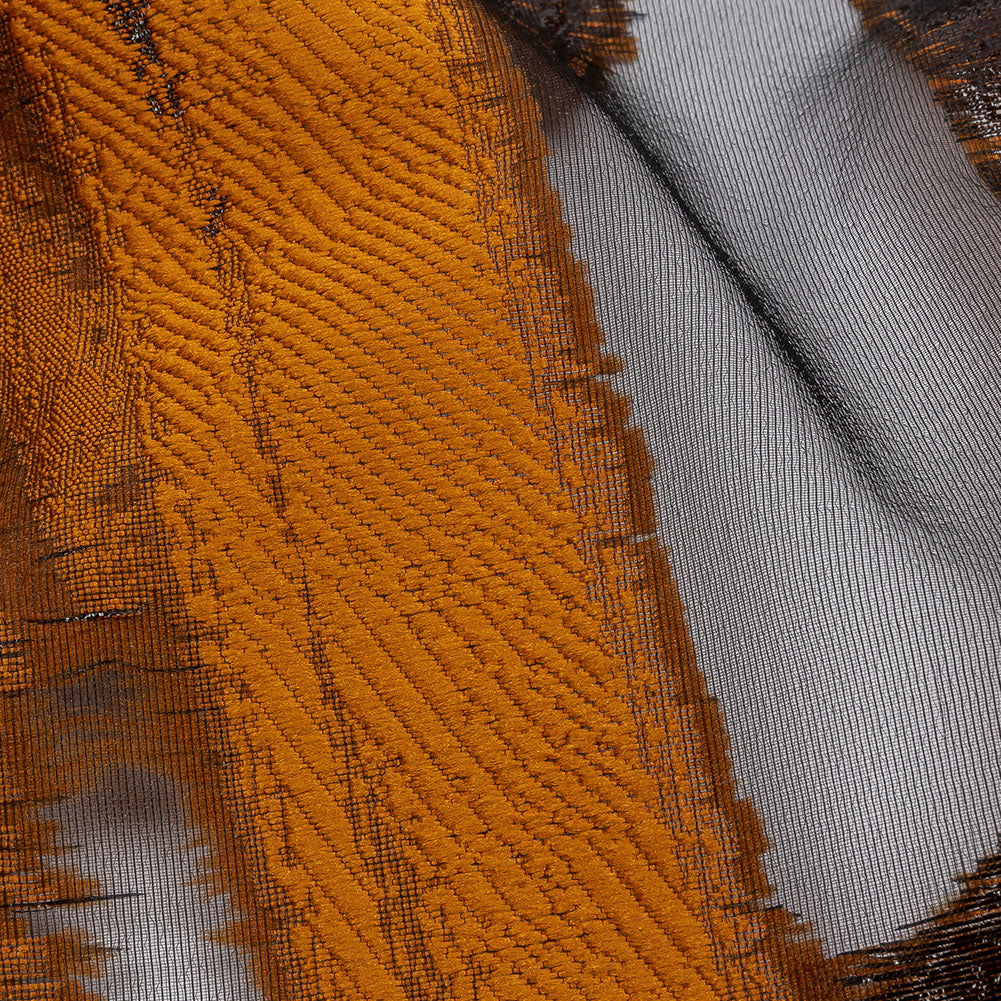 Metallic Black and Orange Painterly Geometrics Luxury Burnout Brocade