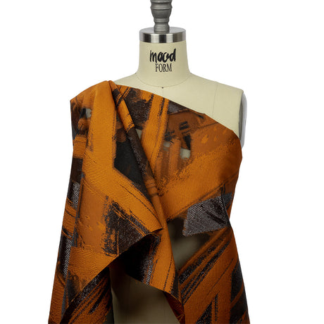 Metallic Black and Orange Painterly Geometrics Luxury Burnout Brocade