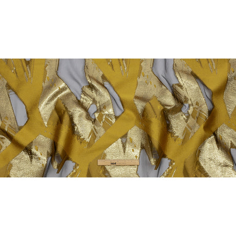 Metallic Gold and Yellow Ochre Painterly Geometrics Luxury Burnout Brocade