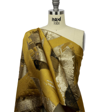 Metallic Gold and Yellow Ochre Painterly Geometrics Luxury Burnout Brocade