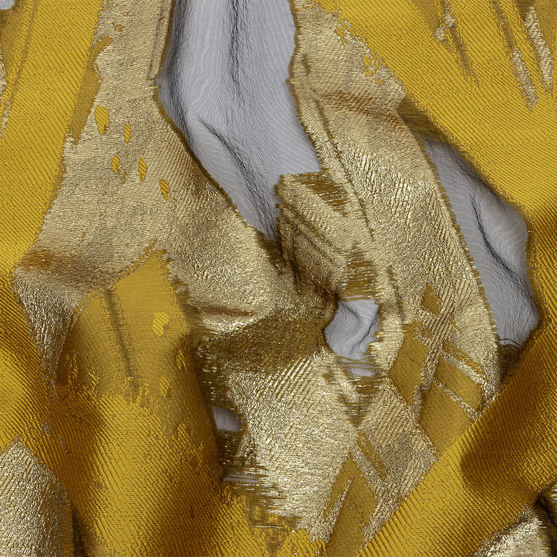 Metallic Gold and Yellow Ochre Painterly Geometrics Luxury Burnout Brocade